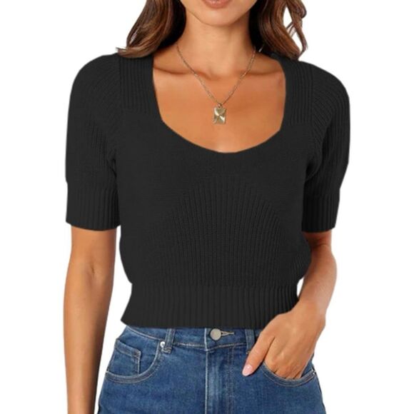 Womens Short Sleeve Crop Sweaters - Set of 2 - Picture 2 of 9